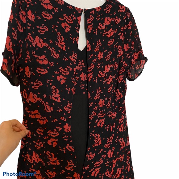 All Saints Luca Eira Red and Black Floral V Neck Dress - Picture 5 of 14